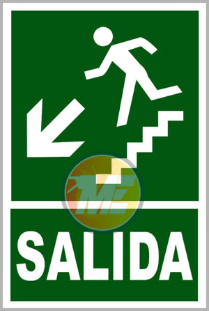 Señalética Salida con persona bajando escalera flecha izquierda abajo