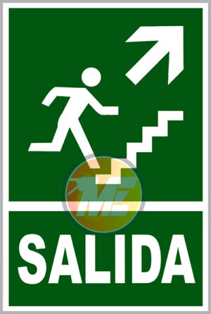 Señalética Salida con persona subiendo escalera flecha derecha arriba