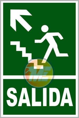 Señalética Salida con persona subiendo escalera flecha izquierda arriba
